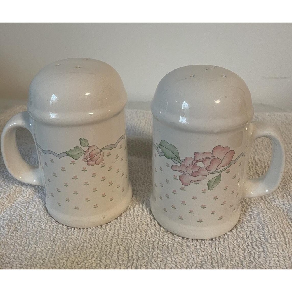 Sango Rose Chintz 3793 Salt & Pepper Set with handles cottagecore grandmacore